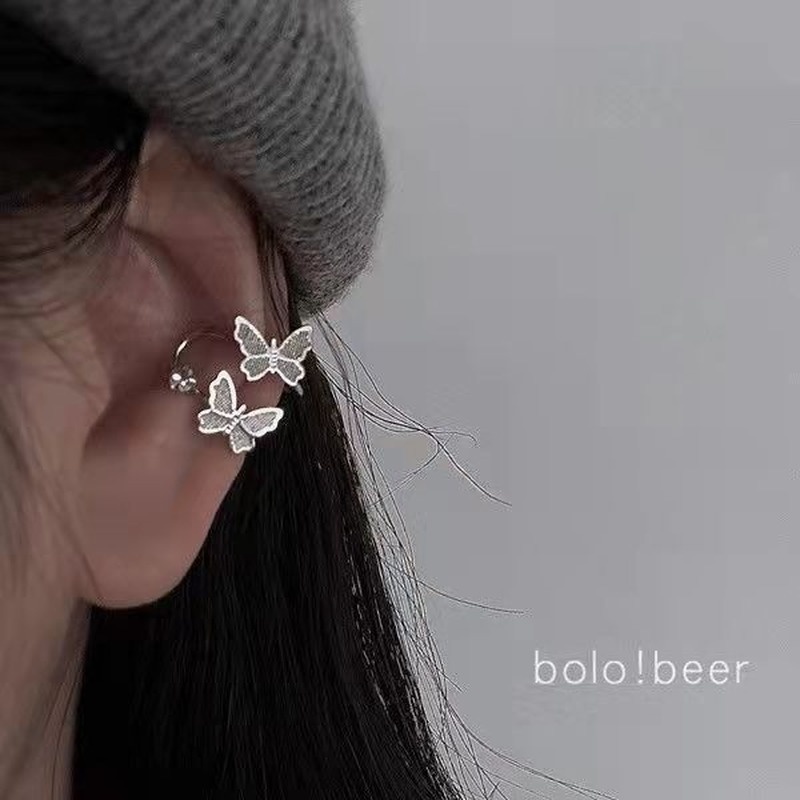 1 Khuyên Kẹp Vành Tai Hình Bướm Đôi Thời Trang Phong Cách Unisex