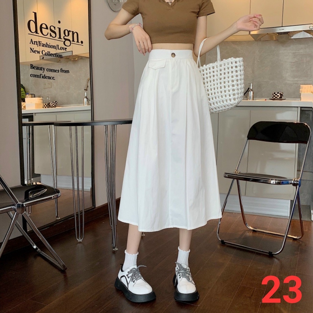 Chân váy ulzzang nữ Form dáng dài xoè ba màu trắng đen be