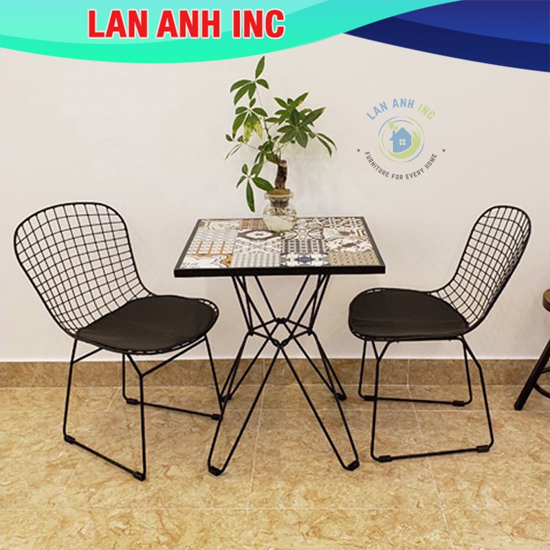 Ghế sắt cafe ngoài trời sơn tĩnh điện nệm simili đẹp LASK01