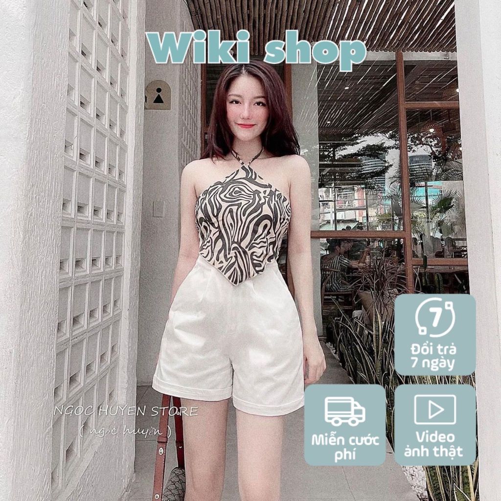 [C291] Set bộ áo yếm vằn mix quần sooc trắng - Set áo yêm hở lưng dáng ôm mix quần sooc cạp chun freesize giá siêu rẻ