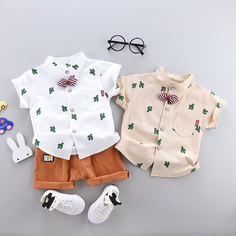 Bộ áo thun ngắn tay in hình vương miện + quần ngắn cho bé trai