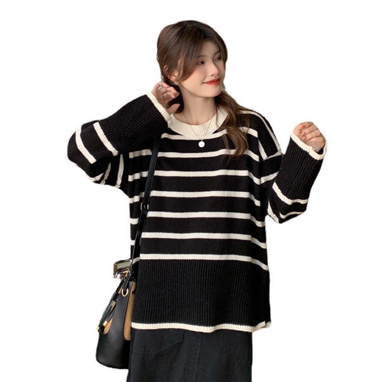 Áo Sweater Dệt Kim Dáng Rộng Kẻ Sọc Kiểu Hàn Quốc Thời Trang Mùa Thu Cho Nữ