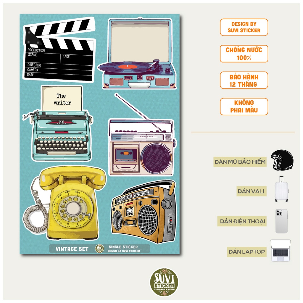 STICKER LẺ - Sticker Vintage dán mũ bảo hiểm, laptop, điện thoại, vali. MSP: SS11