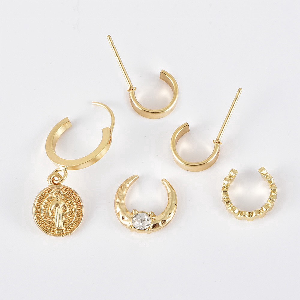 Set 5 khuyên tai màu vàng dạng tròn độc đáo cá tính cho nữ