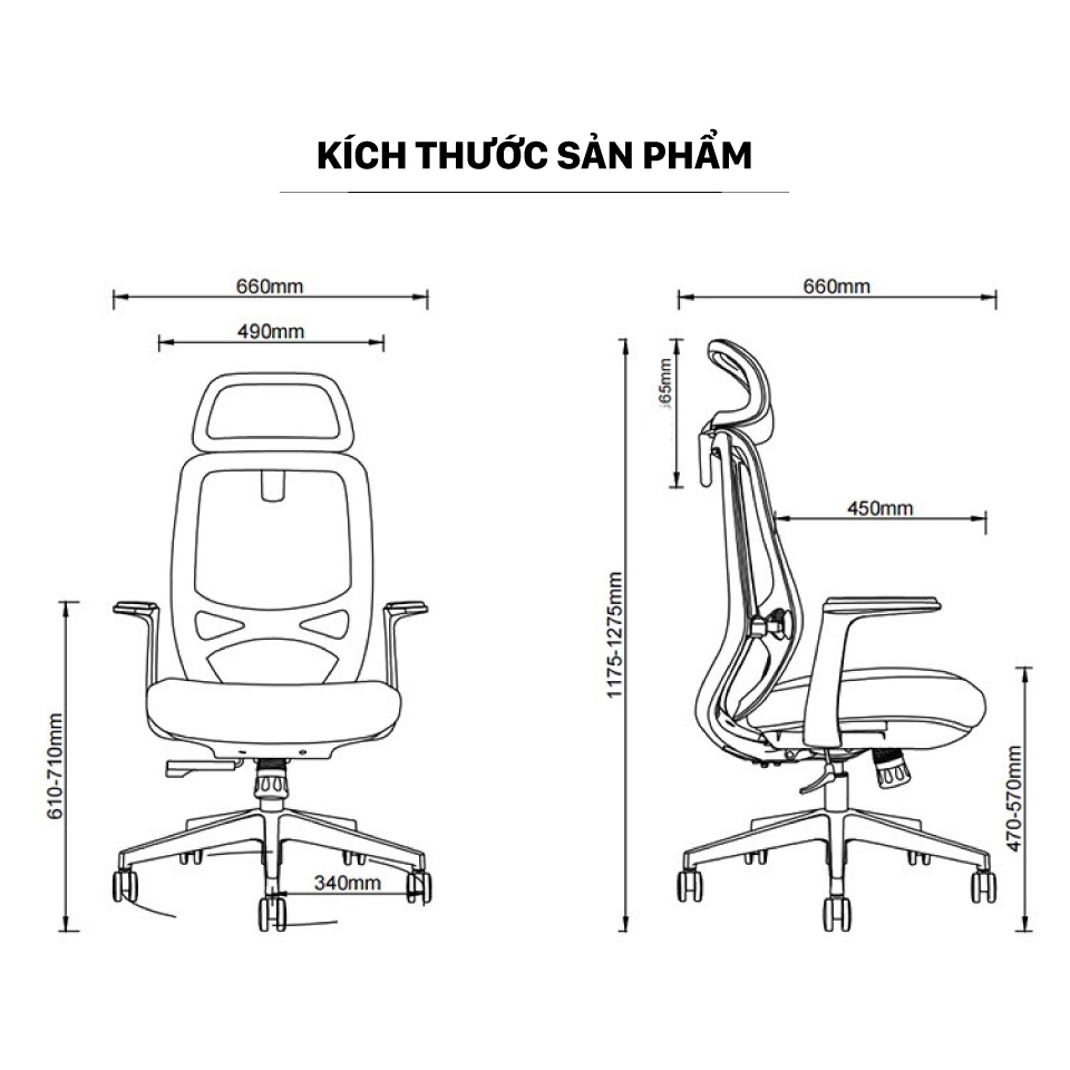 Ghế công thái học Ergonomic GOVI Felix F6231A-Thiết kế tựa đầu điều chỉnh độ cao, tựa tay 3D nâng hạ, mâm ghế ngả 135 độ