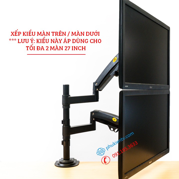 Giá Treo 2 Màn Hình NB H180 22 - 32 Inch - Tay Treo Hai Màn Hình Gắn Bàn - Xếp Màn Trên / Màn Dưới