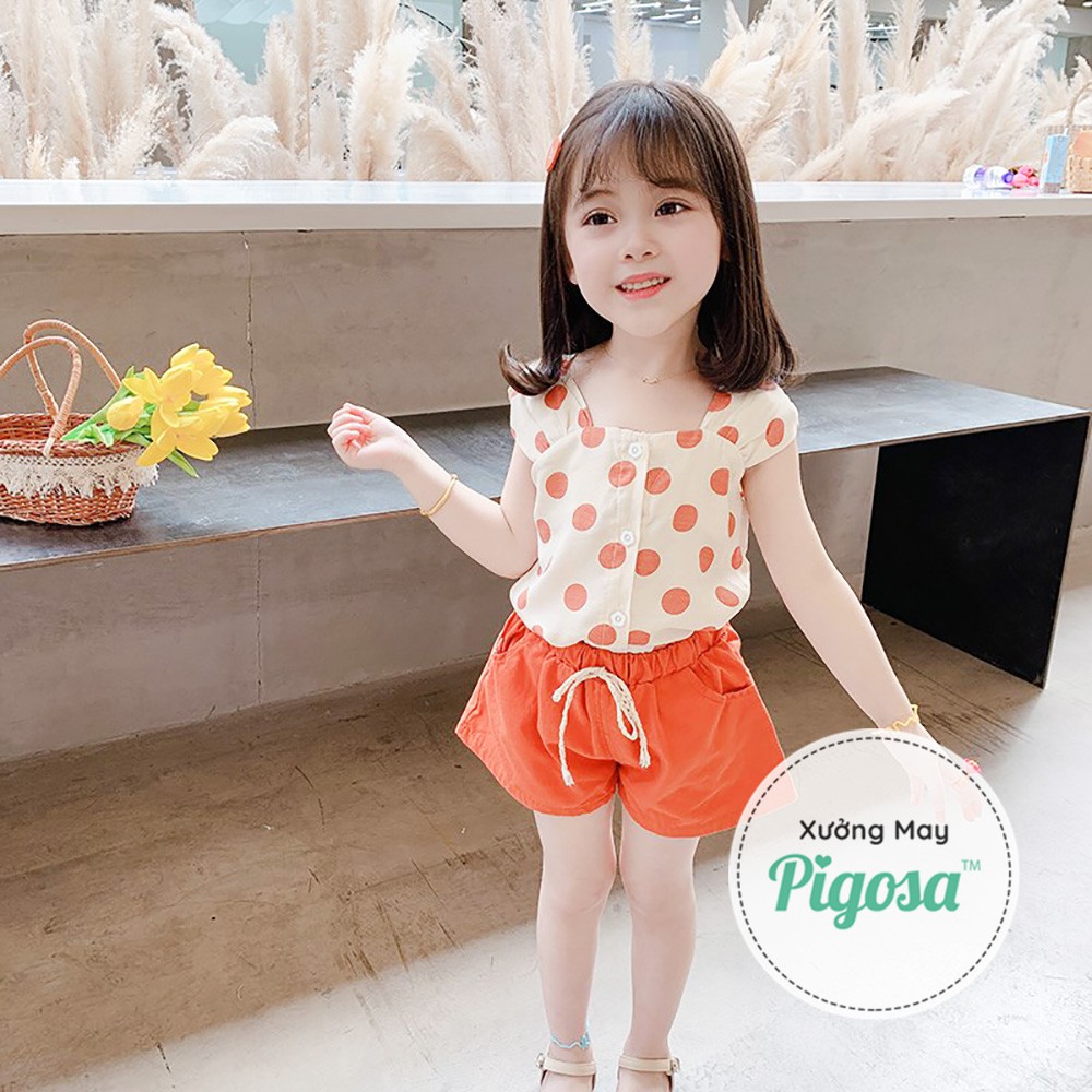 [Set Áo + Quần] Set Đồ Bộ Áo Đũi Pokadot và Quần Short Đũi Cho Bé Gái Đáng Yêu - HAPY SB527