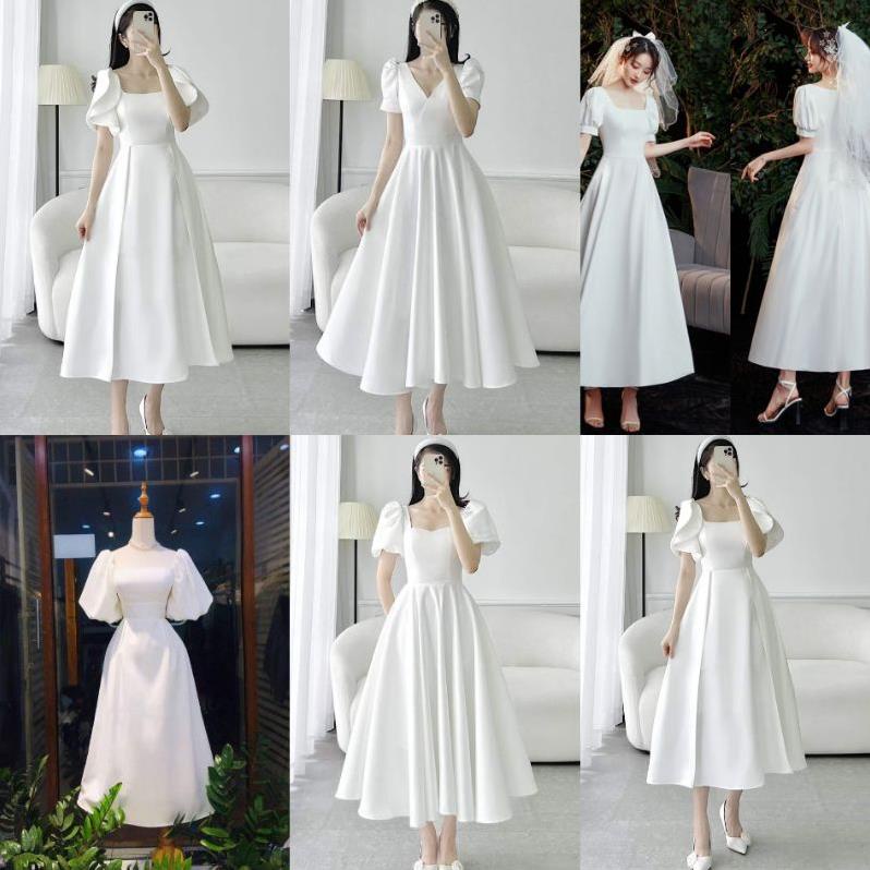 [1991 STORE]  Váy trắng dự tiệc thời trang ngắn tay. Váy phù dâu, đi bàn đơn giản sang trọng | BigBuy360 - bigbuy360.vn