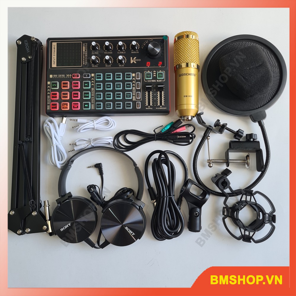 Combo thu âm livestream K300 và BM900 đầy đủ phụ kiện