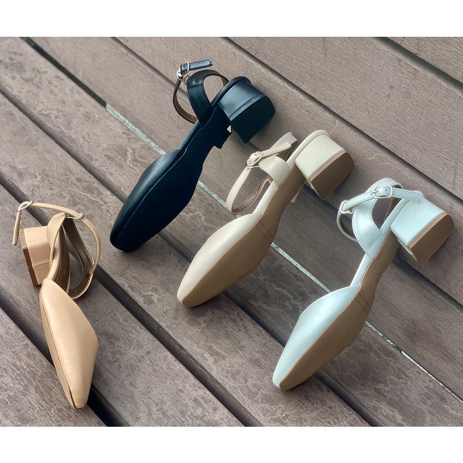 Giày sandal nữ 3 phân gót vuông bít mũi kiểu dáng giày mũi vuông phối quai hậu tiểu thư phong cách Hàn Quốc _ASD1004HC