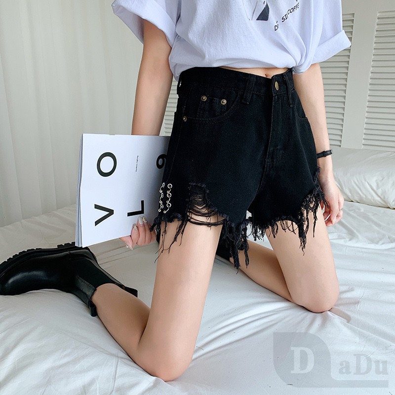 Quần Short Jean Lưng Cao Dáng Rộng Thời Trang Mùa Hè Phong Cách Hàn Quốc