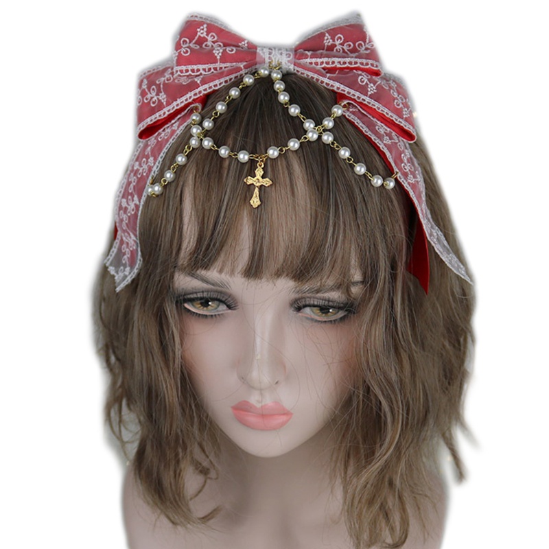 Băng Đô Ren Nhiều Lớp Đính Ngọc Trai Phong Cách Lolita