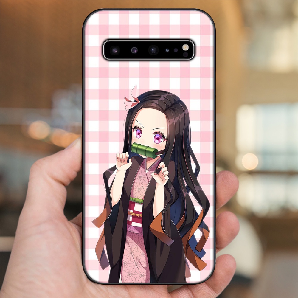 Ốp lưng Samsung S10, S10 5G, S10 Plus viền đen in hình Nezuko Kimetsu no Yaiba