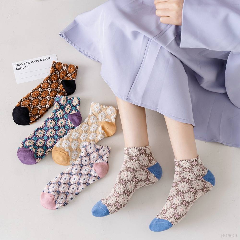 Vớ Ống Trung Bình Họa Tiết Hoa Phong Cách Lolita Nhật Bản Ngọt Ngào Cho Nữ