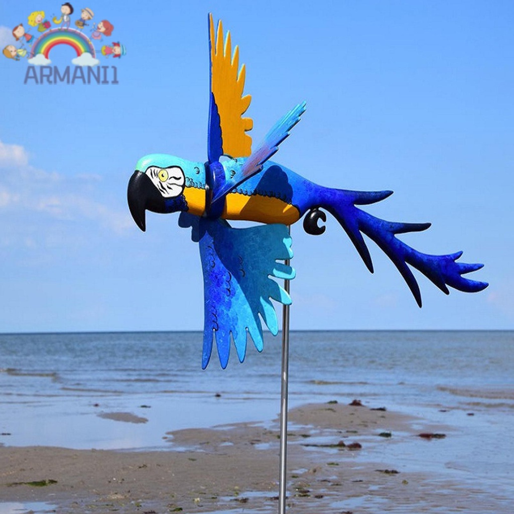 Armani Parrot Pinwheel Windmill Wind Spinner Art Sculpture for Garden Lawn Decor