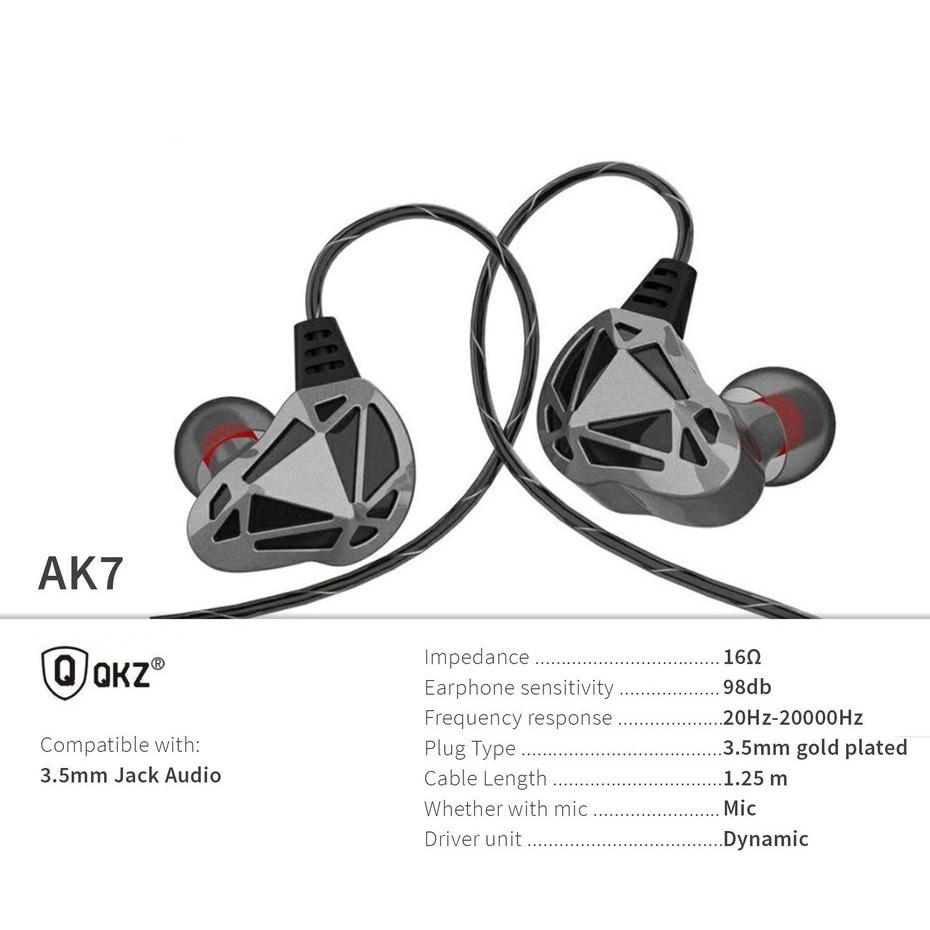 Tai nghe nhét tai QKZ AK7 giảm tiếng ồn giắc cắm 3.5mm có micro