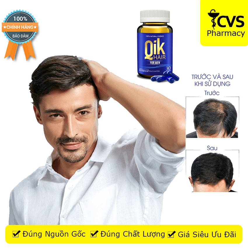 Qik Hair For Men – Cải thiện tình trạng Rụng Tóc, Hói Đầu Cho Nam Giới (Lọ 30 viên)