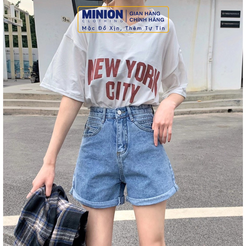 Quần sooc MINION CLOTHING lưng cạp cao ống vừa short jeans nữ Ulzzang Hàn Quốc Streetwear chất bò Q3060