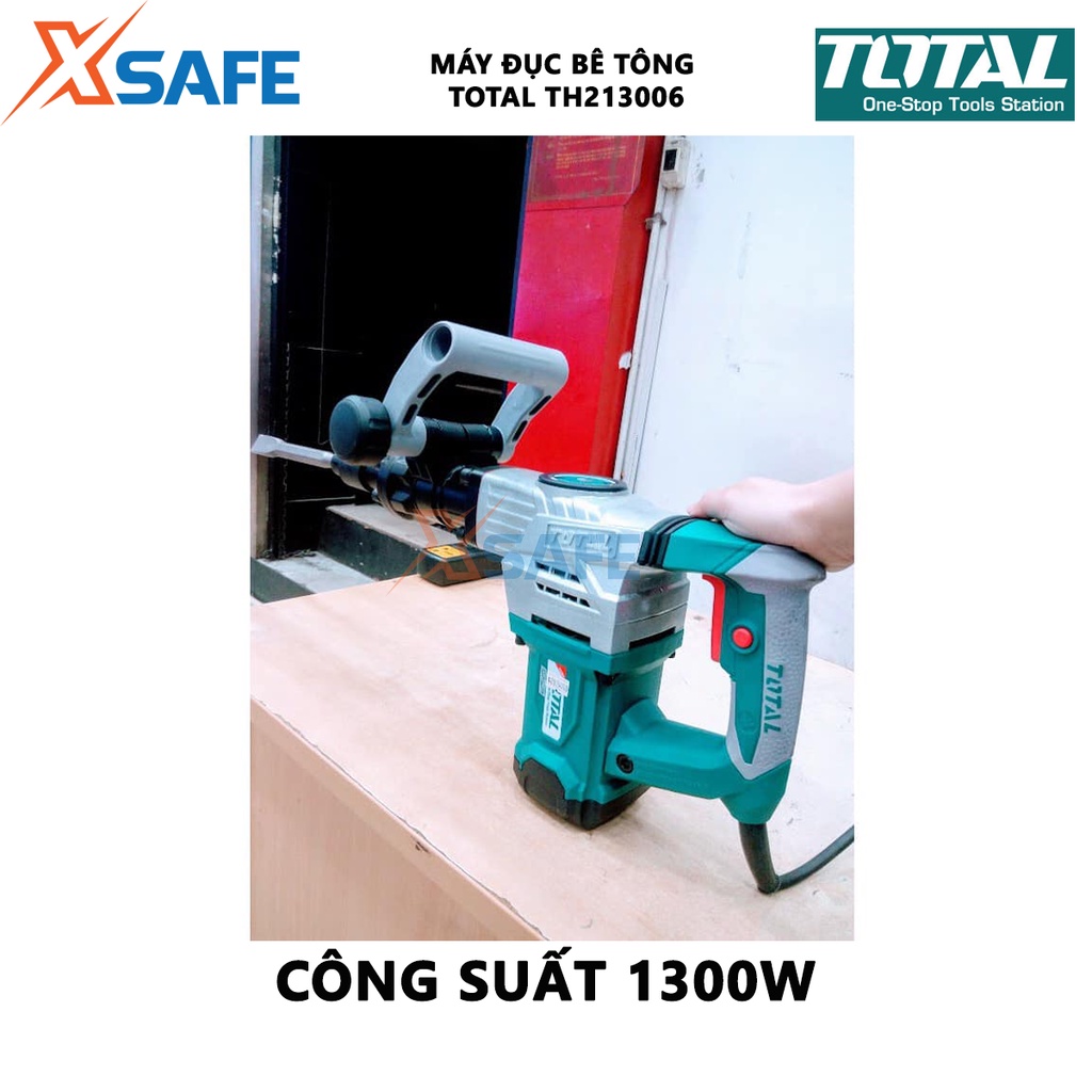 Máy đục bê tông TOTAL TH213006 Máy khoan đục công suất 1300W, tốc độ đập 3800 bpm, lực đập 20J, kèm 2 mũi đục 17mm