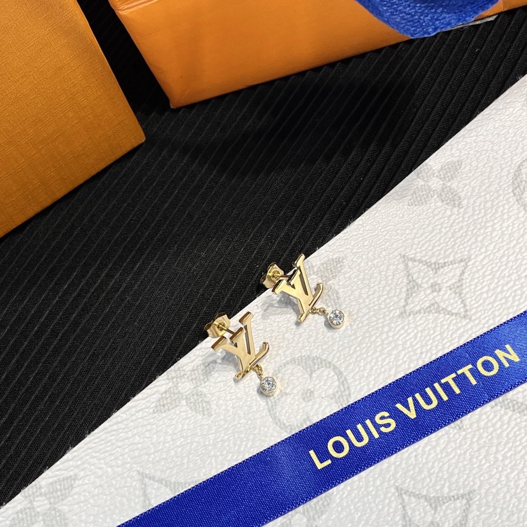 LOUIS VUITTON Khuyên Tai Tròn Bằng Thép Titan In Logo LV Thời Trang