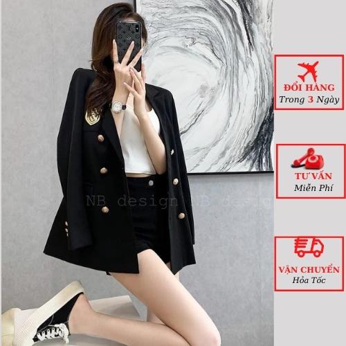 Áo vest blazer nữ huy hiệu công sở 2 lớp cao cấp Hàn Quốc