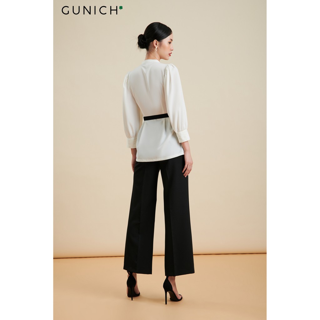 Áo peplum cổ đắp chéo tay lỡ màu trắng vải lụa chéo ý Gunich