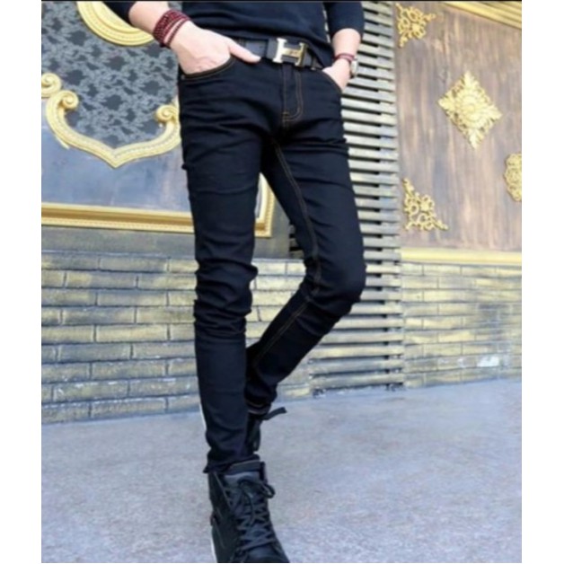 quần jean nam, đen trơn chỉ nổi ( CHẤT CO GIÃN ) Q1105