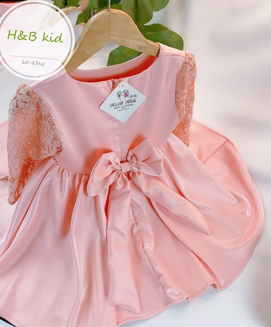 Váy HB nơ lưng phối tay ren điệu đà cho bé gái - VHB
