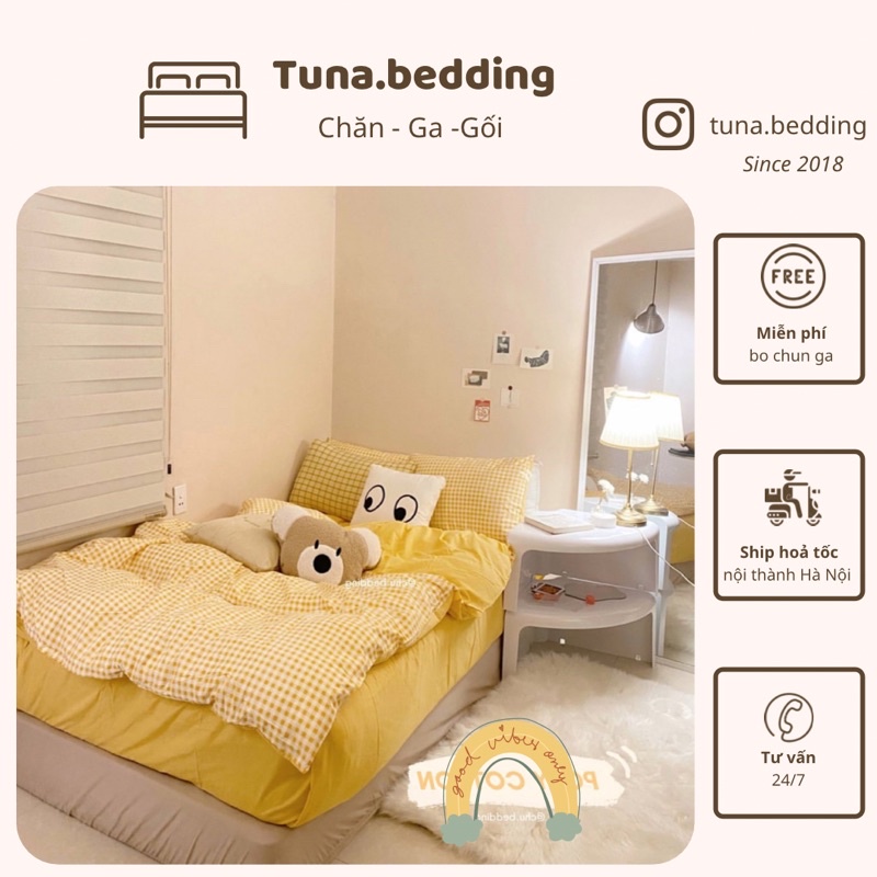 Bộ vỏ chăn ga gối - Poly caro gingham vàng