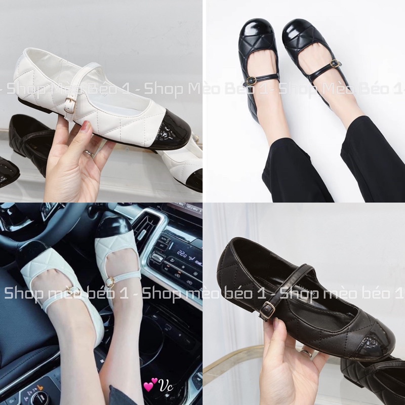 Giày búp bê cnk quai ngang mũi tròn trần chỉ đế bệt fullbox