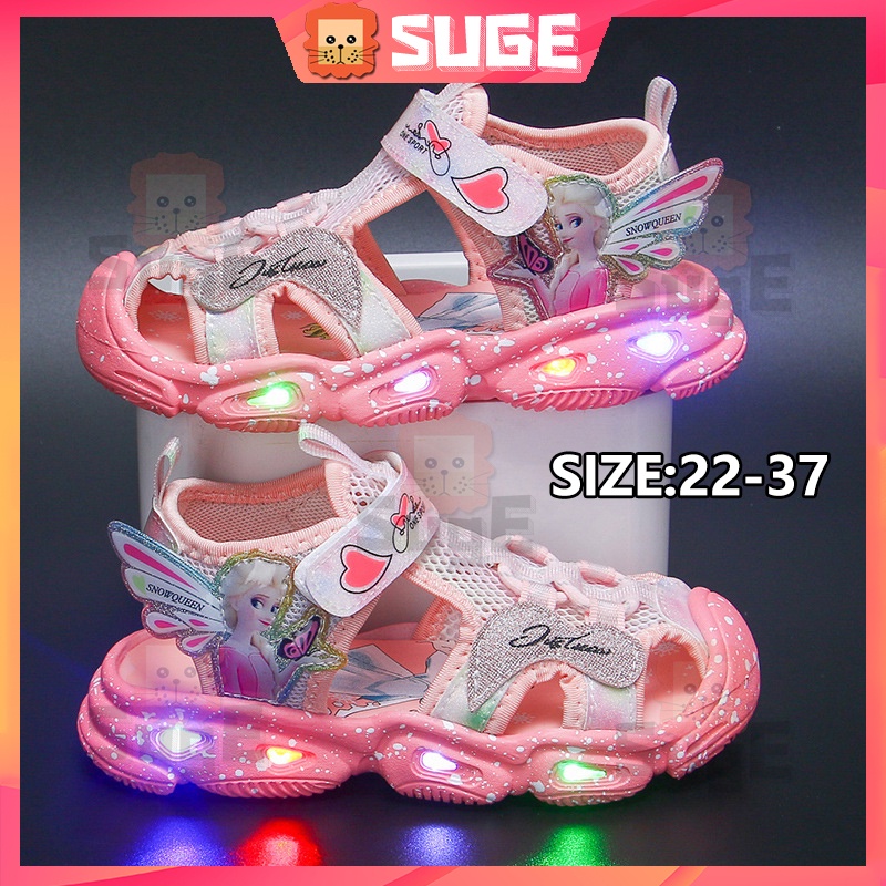 Xăng đan Đế Mềm Chống Trượt Thoáng Khí Đính Đèn LED Dạ Quang Thời Trang Cho Bé Gái