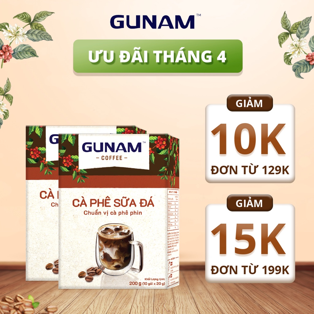 Combo 2 hộp cà phê sữa đá GUNAM chuẩn vị cà phê phin (10 gói x 20g)