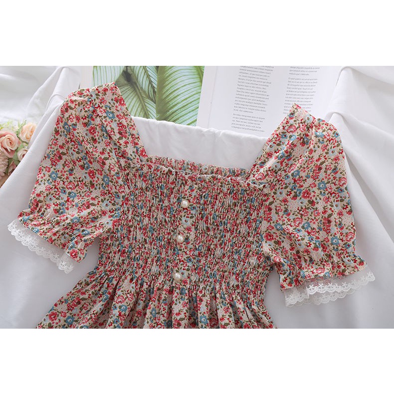Kho sẵn sàng🎁angryball Áo Chiffon Cổ Vuông Phối Ren Hoa Ngọt Ngào Phong Cách Hàn Quốc Thời Trang Mùa Hè Mới Cho Nữ