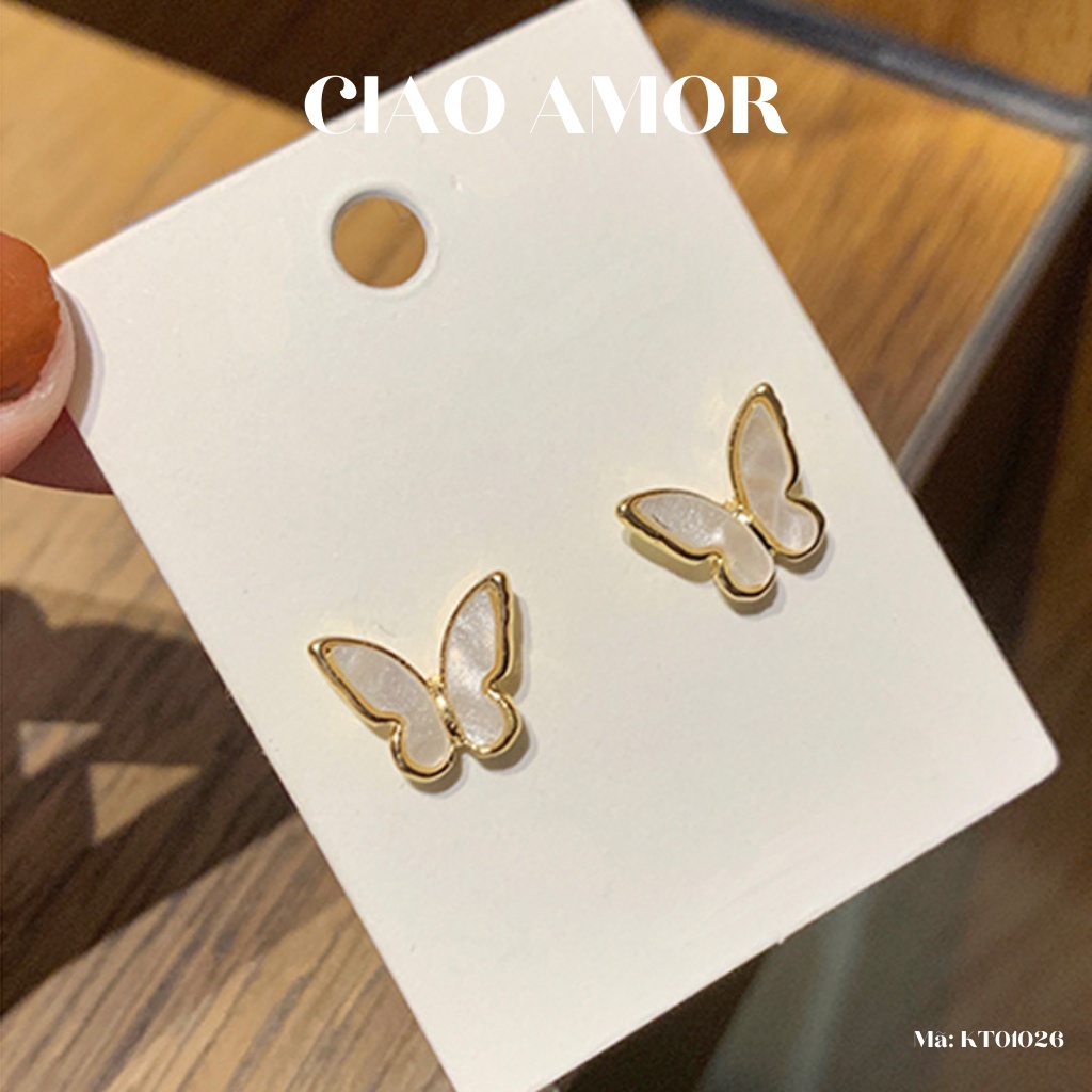 Khuyên tai nữ, hoa tai ngắn đơn giản cánh nạm xà cừ Trang sức Ciao Amor - KT0126