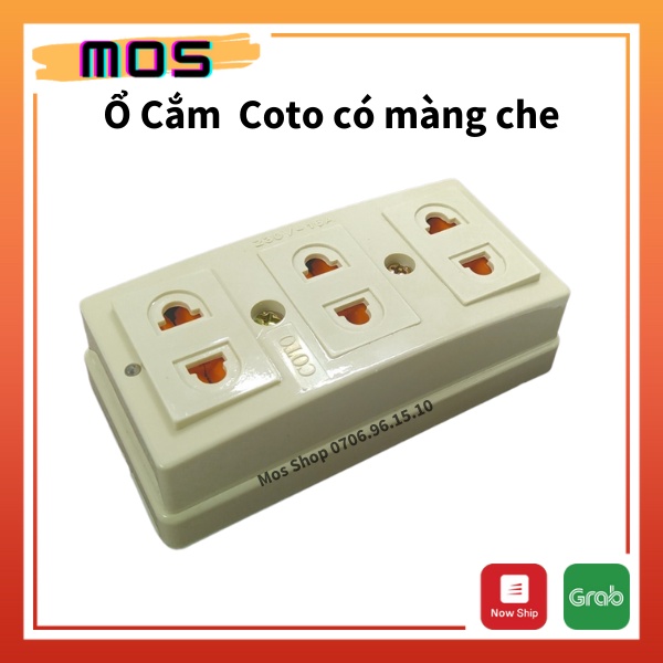 Ổ cắm 3 lổ coto màu trắng có màng che/ không màng che - Mos Shop