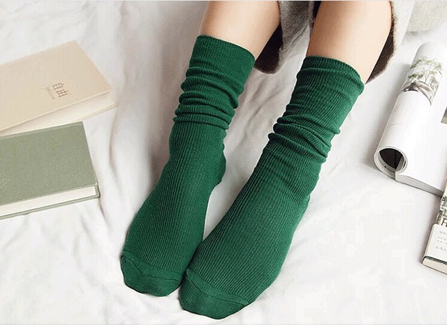 V01/Vớ vintage Hàn Quốc tất cổ cao phối giày oxford retro sinh viên ulzzang cô gái Nhật hoạ tiết trơn cotton converse🌿