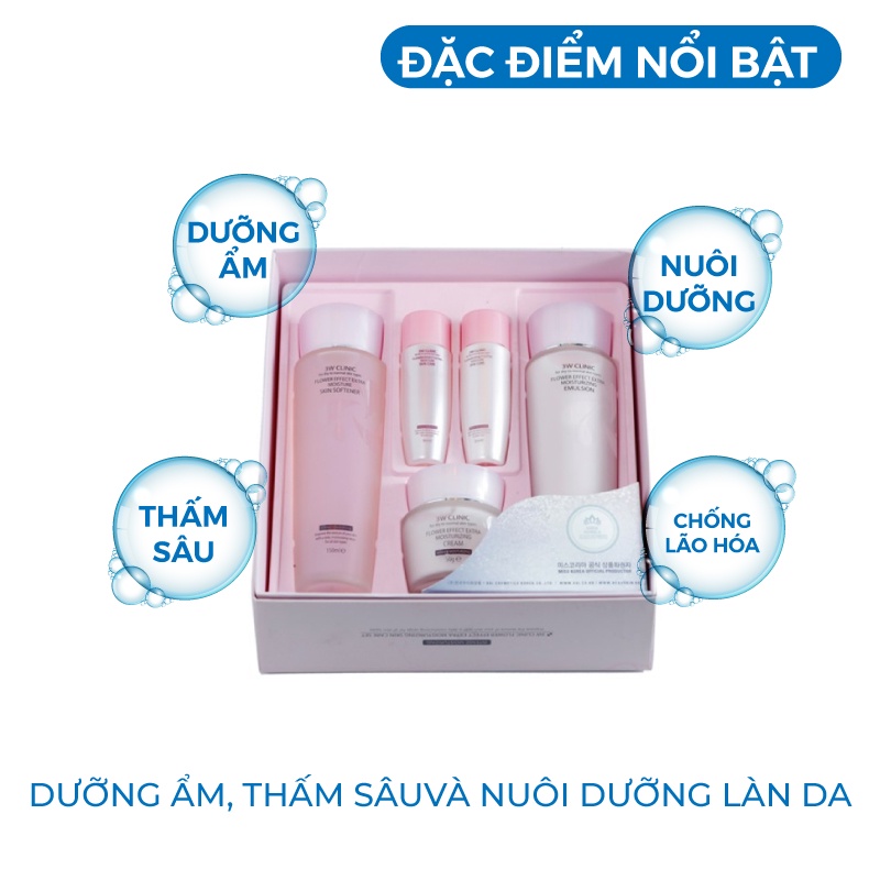 Bộ Trắng Da - Bộ Aưỡng Ẩm chiết xuất từ Hoa Hồng 3W Clinic 5 in1 Hàn Quốc [Nước Hoa Hồng+Kem+Sữa Dưỡng]