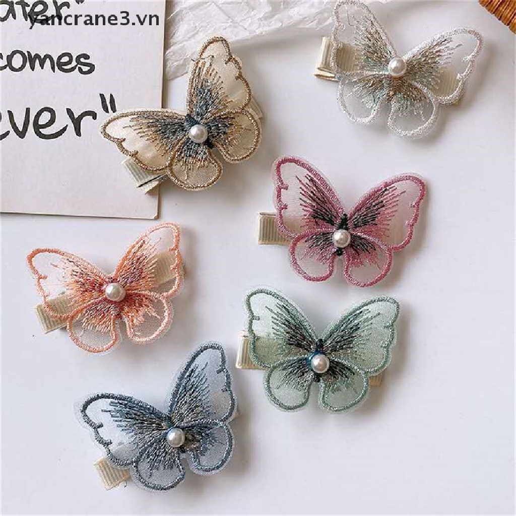 Kẹp Tóc Hình Bướm Phối Ren Dễ Thương Ngọt Ngào Cho Nữ {yancrane3.vn}