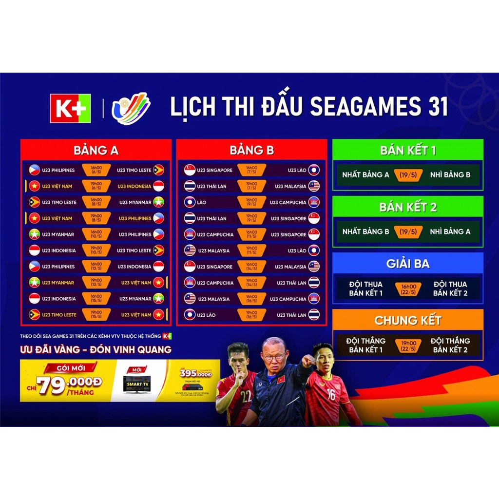 Sét nguyên bộ K+ và gói 3 tháng trọn vẹn, xem Sea games 31