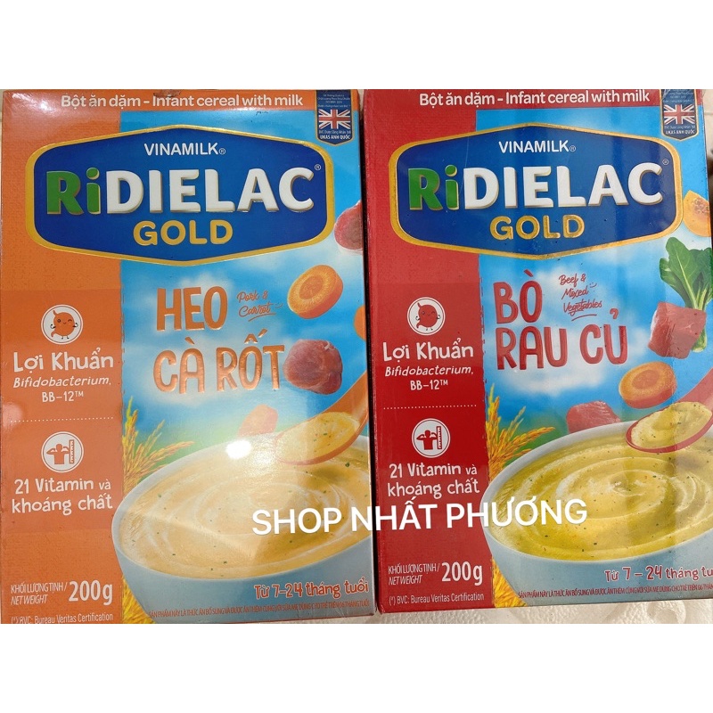 BỘT ĂN DẶM RIDIELAC GOLD ĐỦ LOẠI HỘP GIẤY (200g)