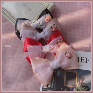🎀 KẸP TÓC NƠ SATIN PHỐI HOA DỊU DÀNG - [Nhà Nấm handmade]
