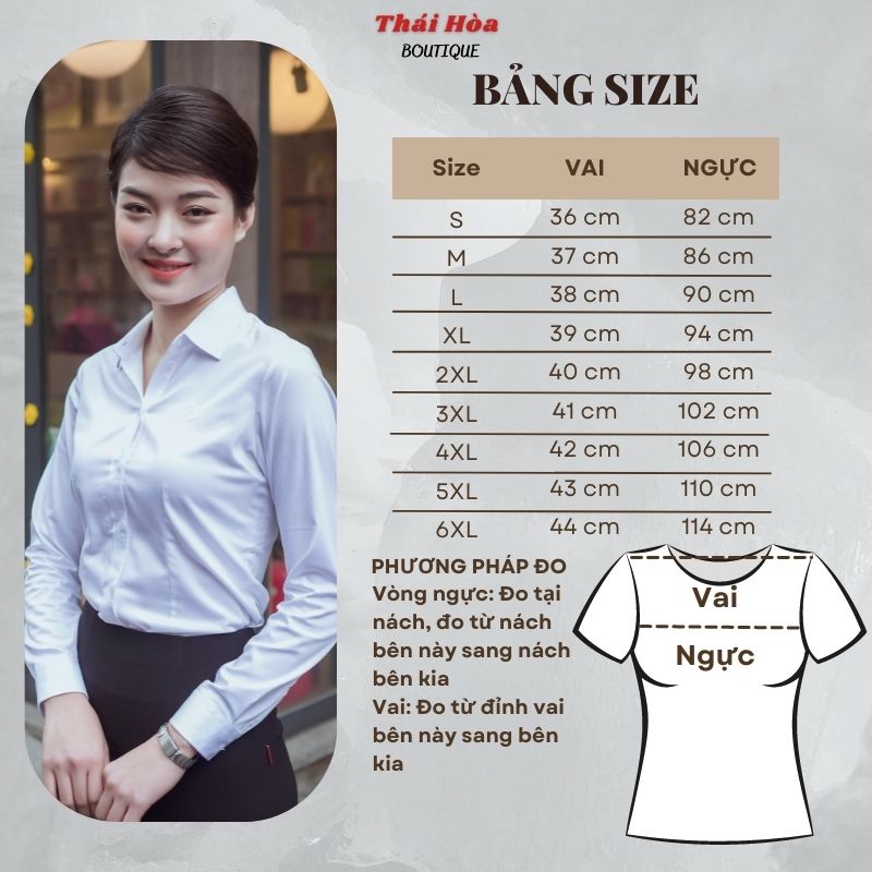 Áo sơ mi nữ công sở trắng đẹp dài tay kiểu bigsize vải sợi tre Thái Hoà 8919-01-01