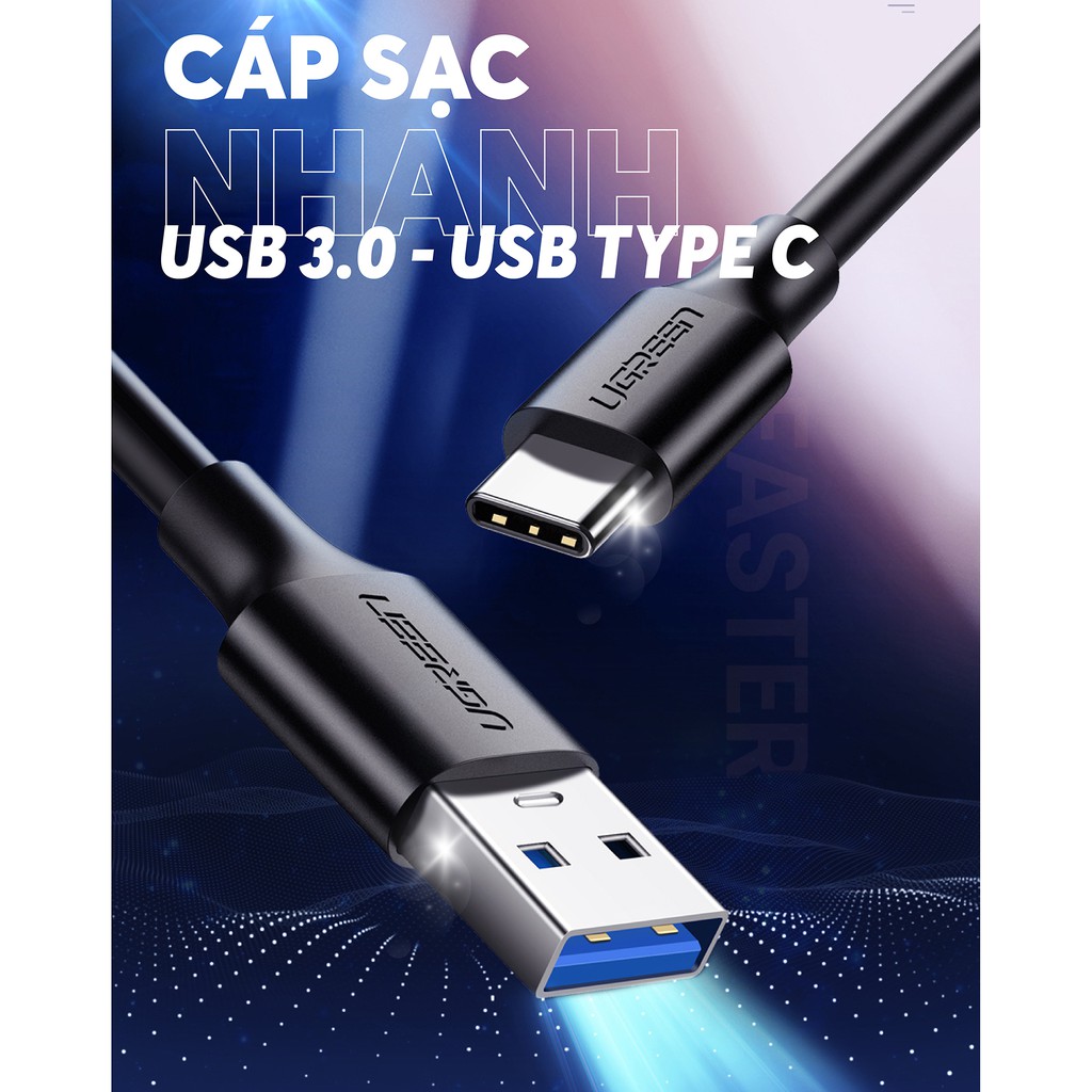 Dây cáp sạc và truyền dữ liệu tốc độ nhanh USB 3.0 sang USB-C 3A 0.25-2m US184