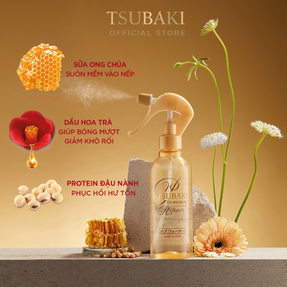 Tsubaki. Combo gội xả Premium Hair và xịt dưỡng tóc hỗ trợ phục hồi ngăn rụng tóc 2 chai x490ml + 220ml