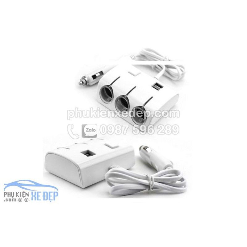 Bộ chia tẩu sạc ô tô 3 cổng thêm 2 usb