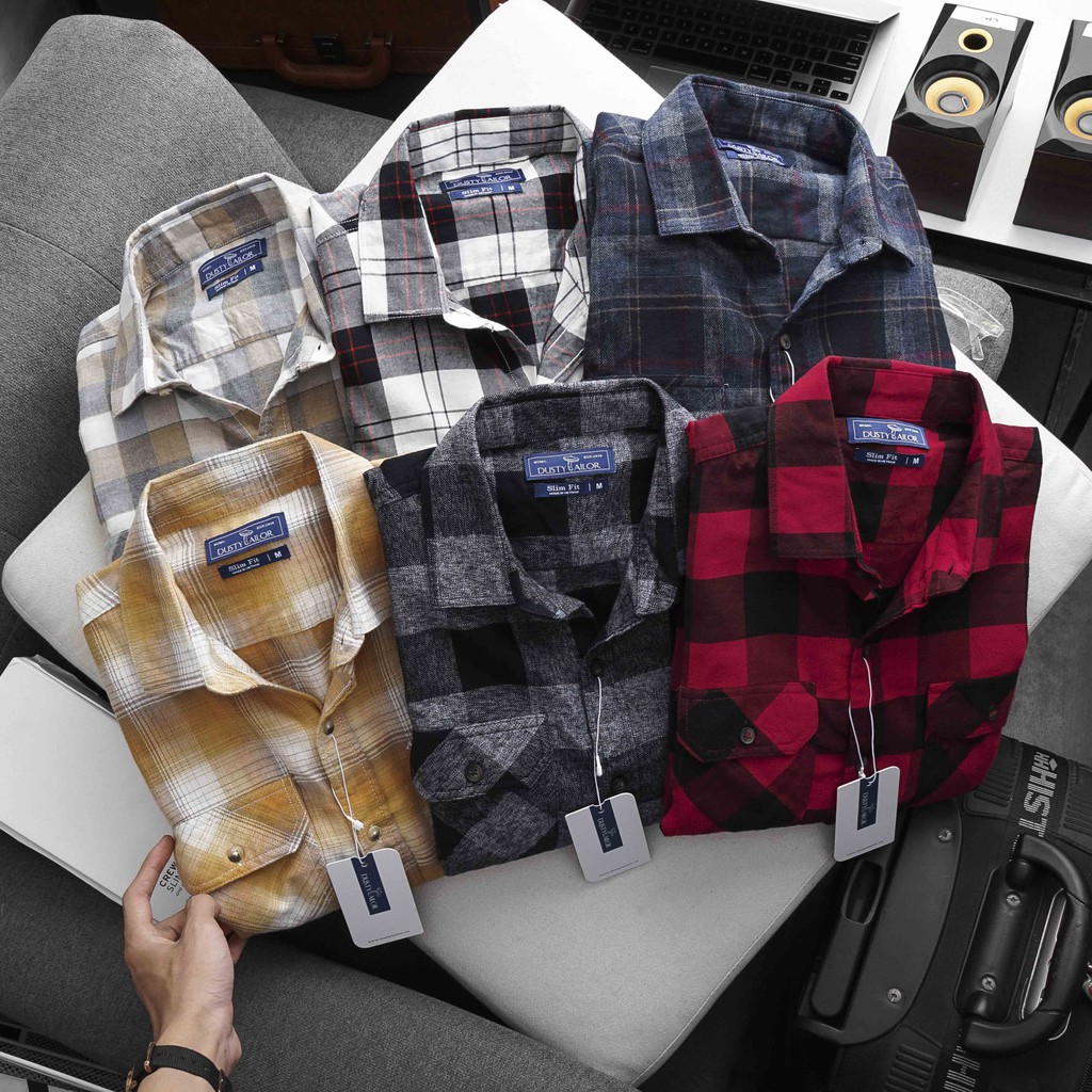 Áo sơ mi nam Dusty Tailor flannel 2 túi bụi bặm và cá tính, Form Slimfit, vải flannel nhập khẩu