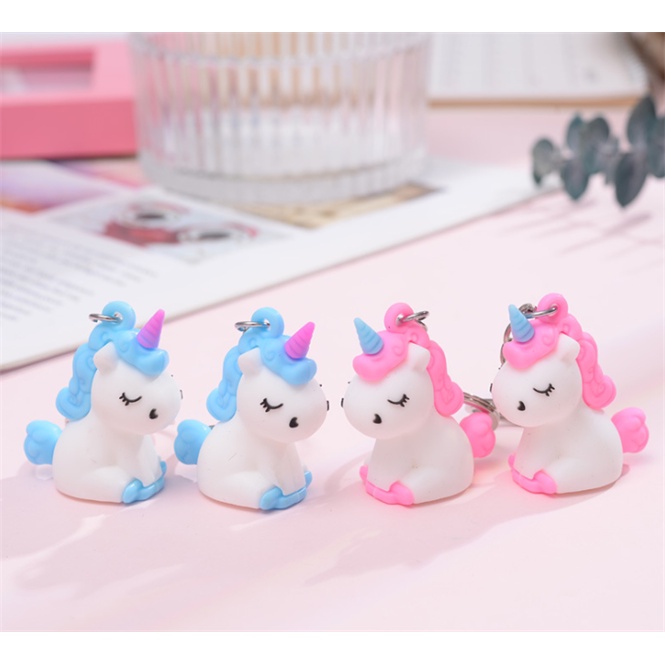 Móc khóa ngựa 1 sừng xanh hồng - Thỏ Hồng