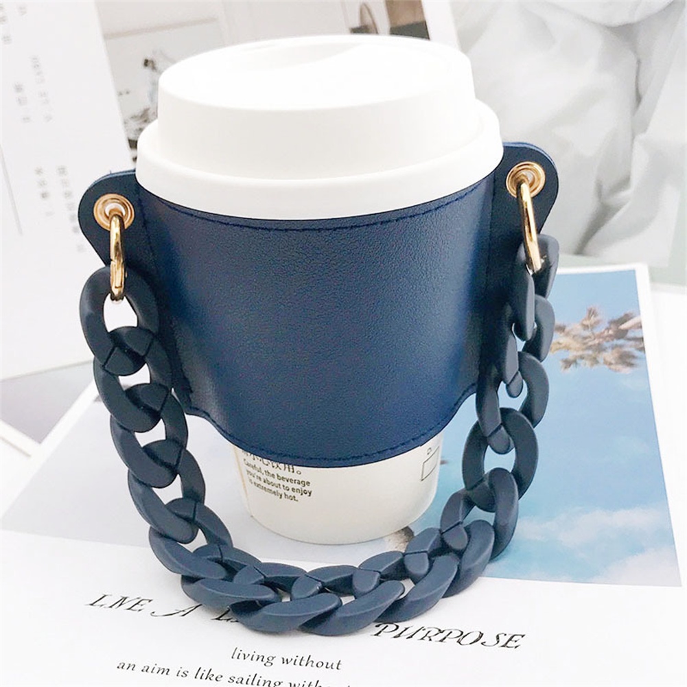 Xách tay cup bìa PU da chống bỏng cách nhiệt cup bìa với Chain Có Thể Tháo Rời thích hợp cho cà phê cốc nước ly cách ly