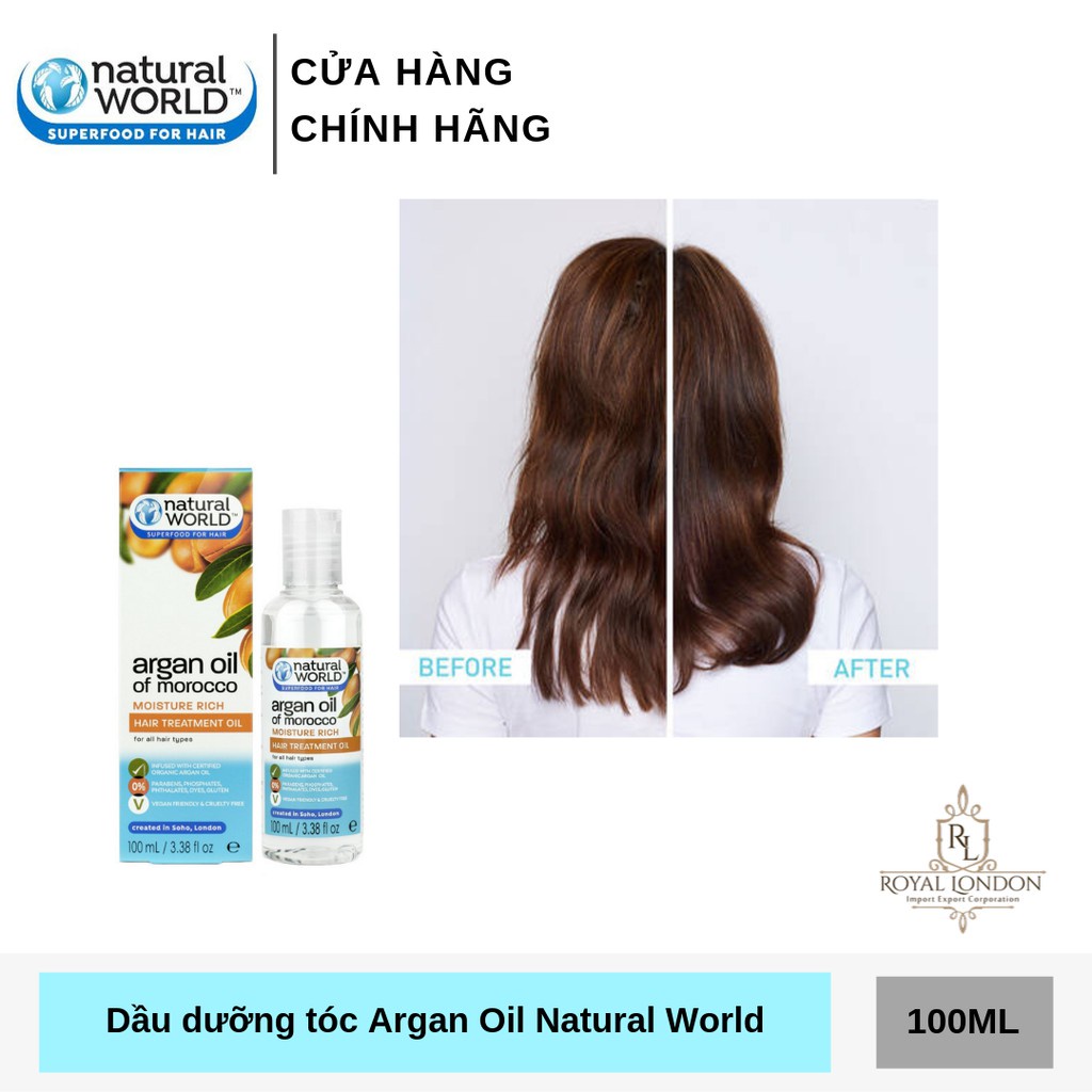 Dầu dưỡng tóc Argan oil of Morocco NATURAL WORLD 100ml nhập khẩu Anh Quốc