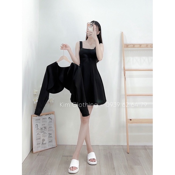 [Hàng sẵn - Hình thật] Set đầm cúp ngực mini + áo khoác tay dài mặc được nhiều kiểu